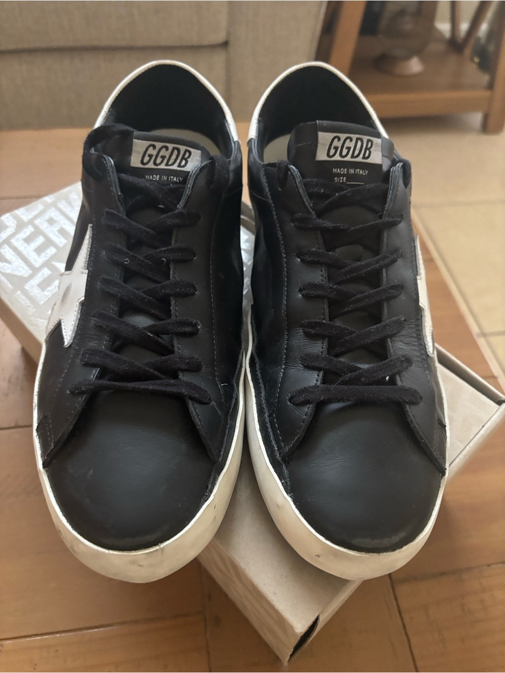 Golden Goose Black Leather Low-Top Sneakers with White Star